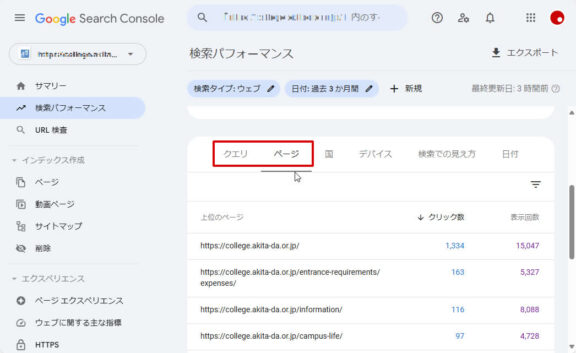 Googleサーチコンソール　検索パフォーマンス